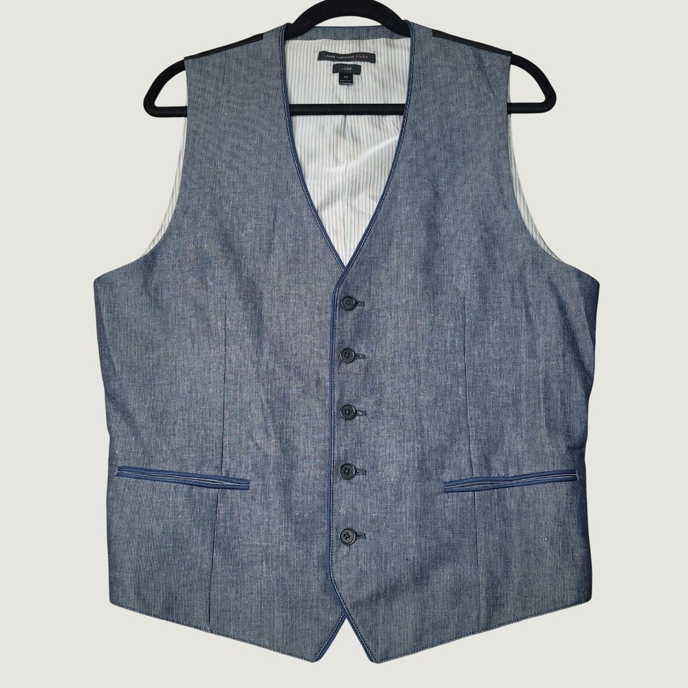 John Varvatos USA Luxe Mens 40 Blue Pinstripe Linen Cotton Blend Vest JVV105L